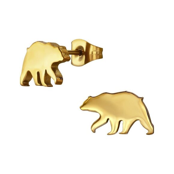 Stainless Steel Gold Polar Bear Stud Earrings - Picture 1 of 8